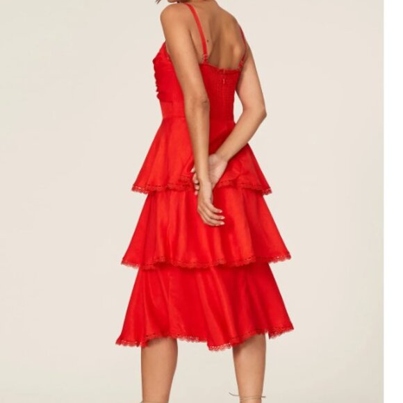MARCHESA Notte Red Tiered Midi Dress (Size 6) - Picture 3 of 3